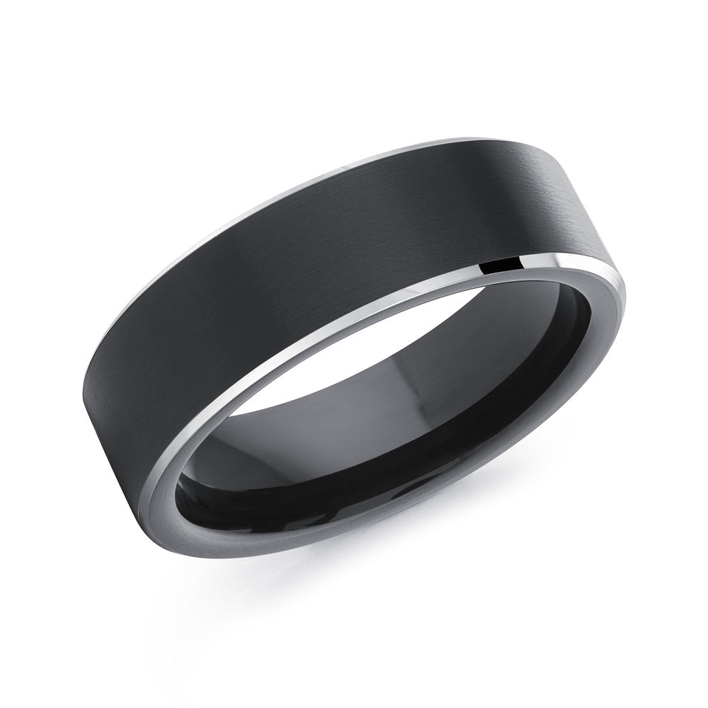 Men's Black Cobalt Comfort Fit 7mm Beveled Wedding Band Size 11.5