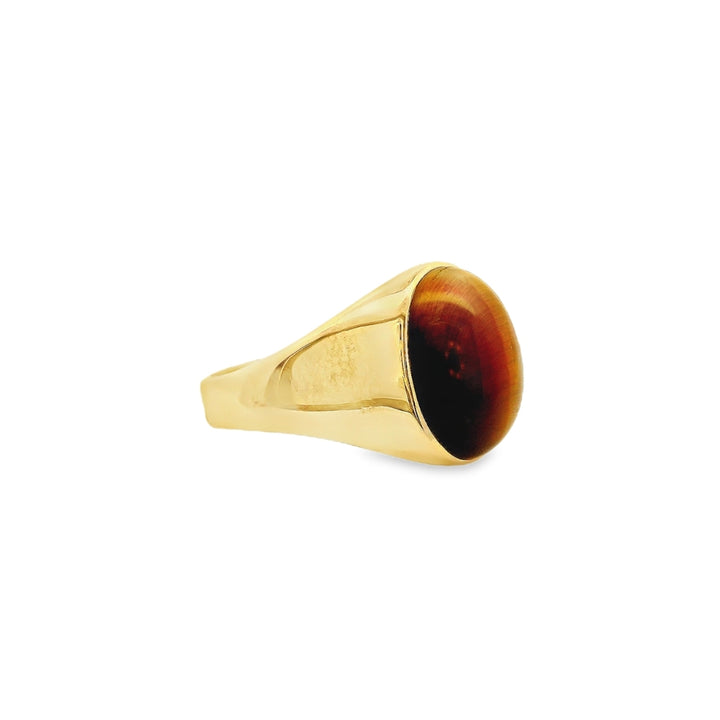 Estate - 10K Yellow Gold Oval Tiger Eye Ring, Size 9