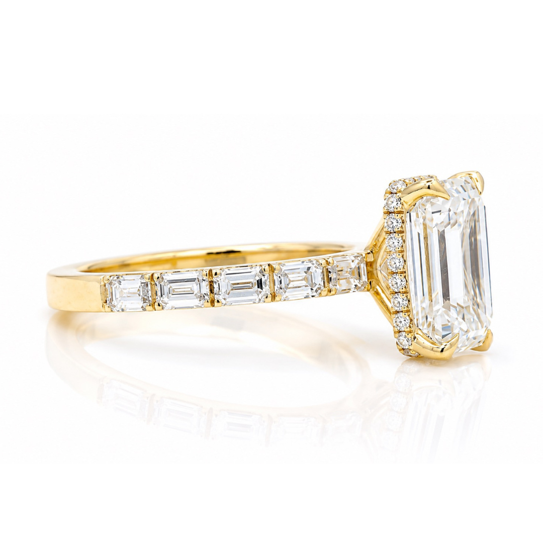 Women's 14K Yellow Gold Emerald Cut LAB Diamond Engagement Ring