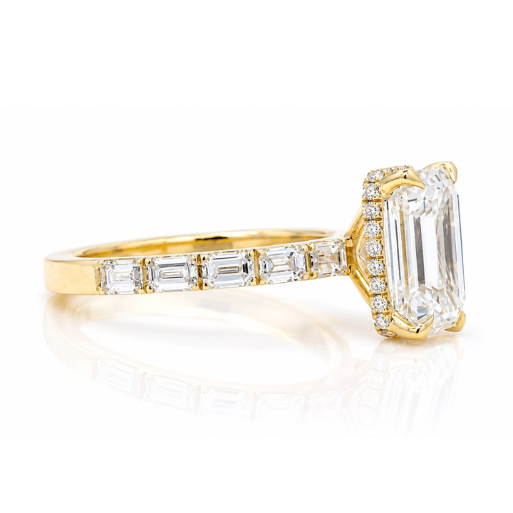 Women's 14K Yellow Gold Emerald Cut LAB Diamond Engagement Ring