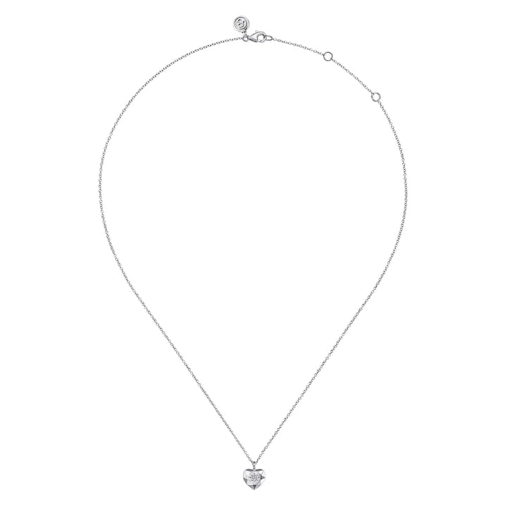 Sterling Silver Gabriel & Co Diamond Cut Heart Pendant Necklace