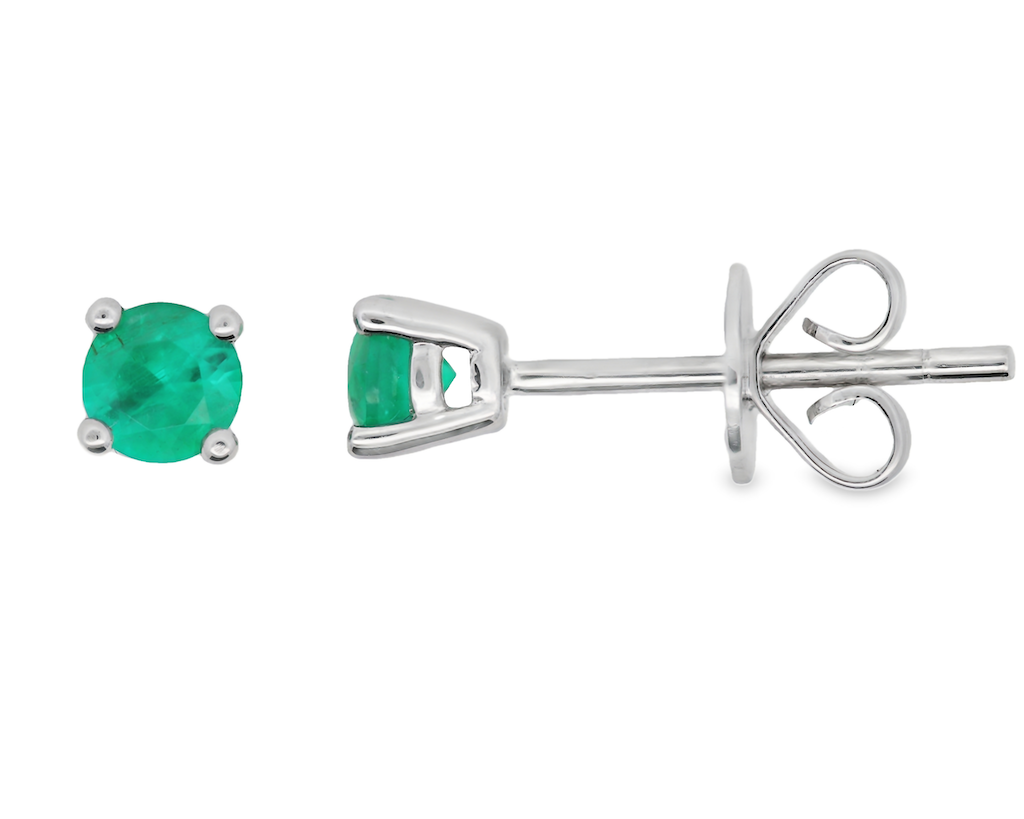 14K White Gold 0.43 CTW Round Emerald Stud Earrings