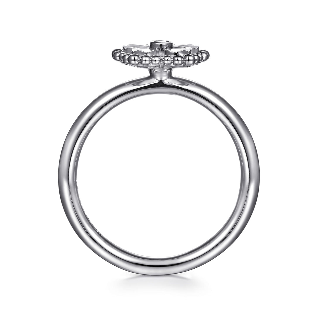 Sterling Silver Gabriel & Co. Faceted Flower Ring With Diamond