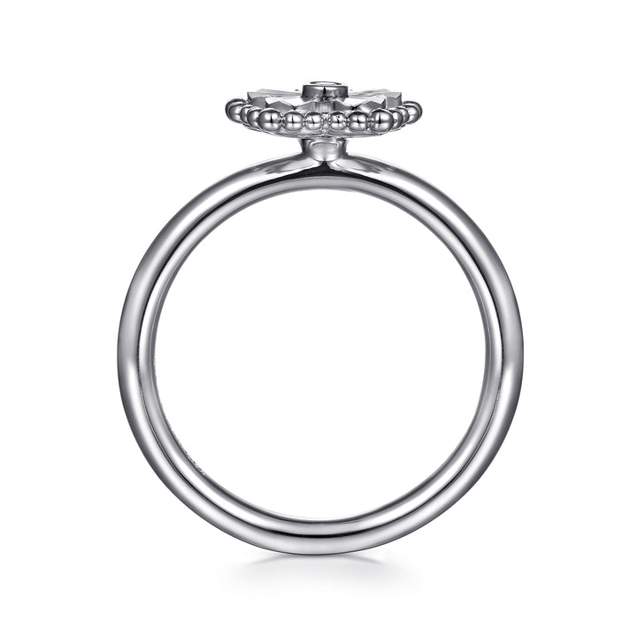 Sterling Silver Gabriel & Co. Faceted Flower Ring With Diamond