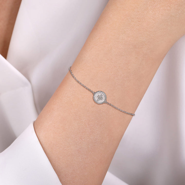 Sterling Silver Gabriel & Co. Cross Disc Stationed Bracelet With Diamonds