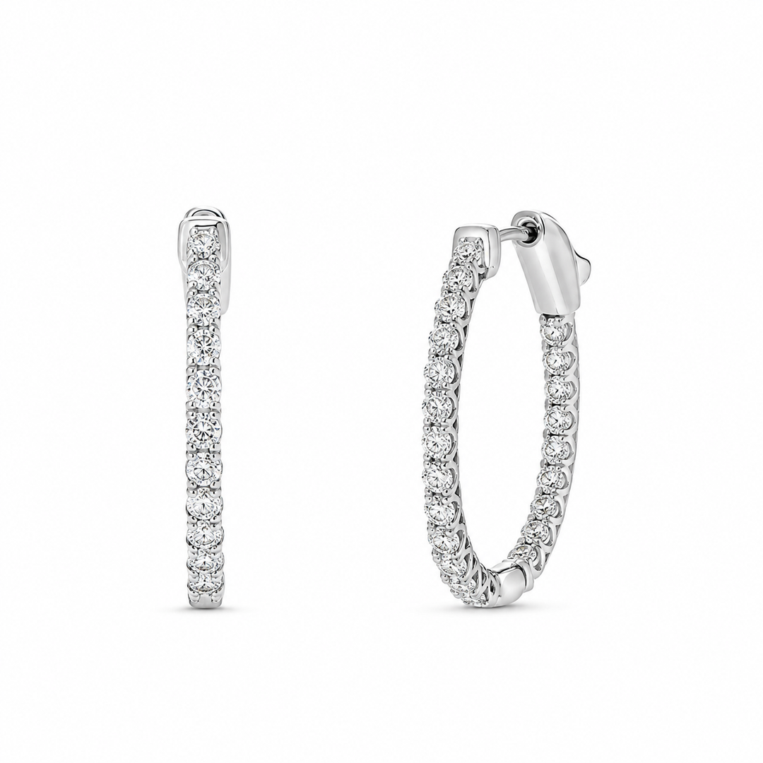14K White Gold 2.00ctw RBC Diamond Hoop Earrings