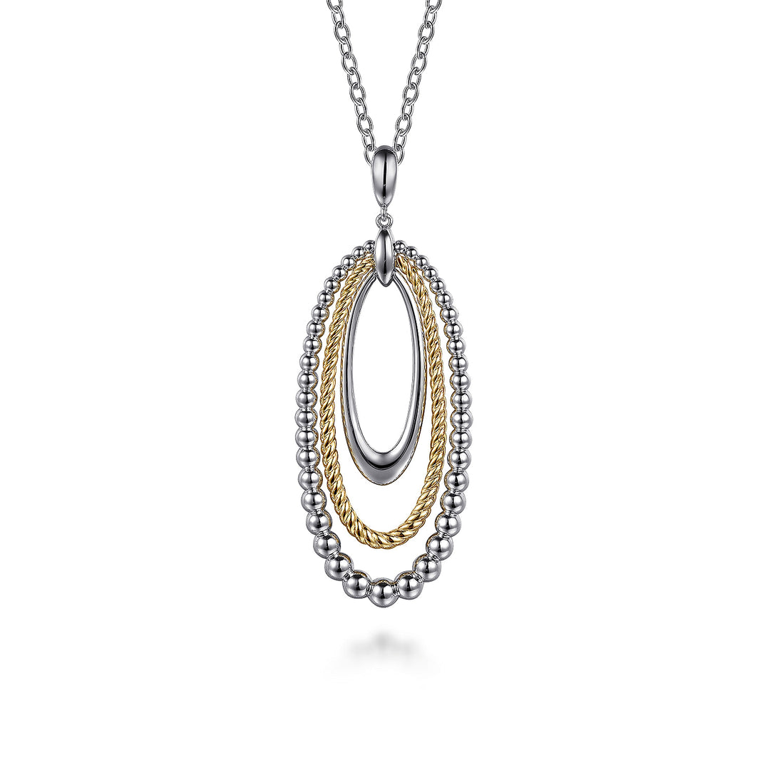 Gabriel & Co. Sterling Silver And 14K Yellow Gold Triple Oval Necklace