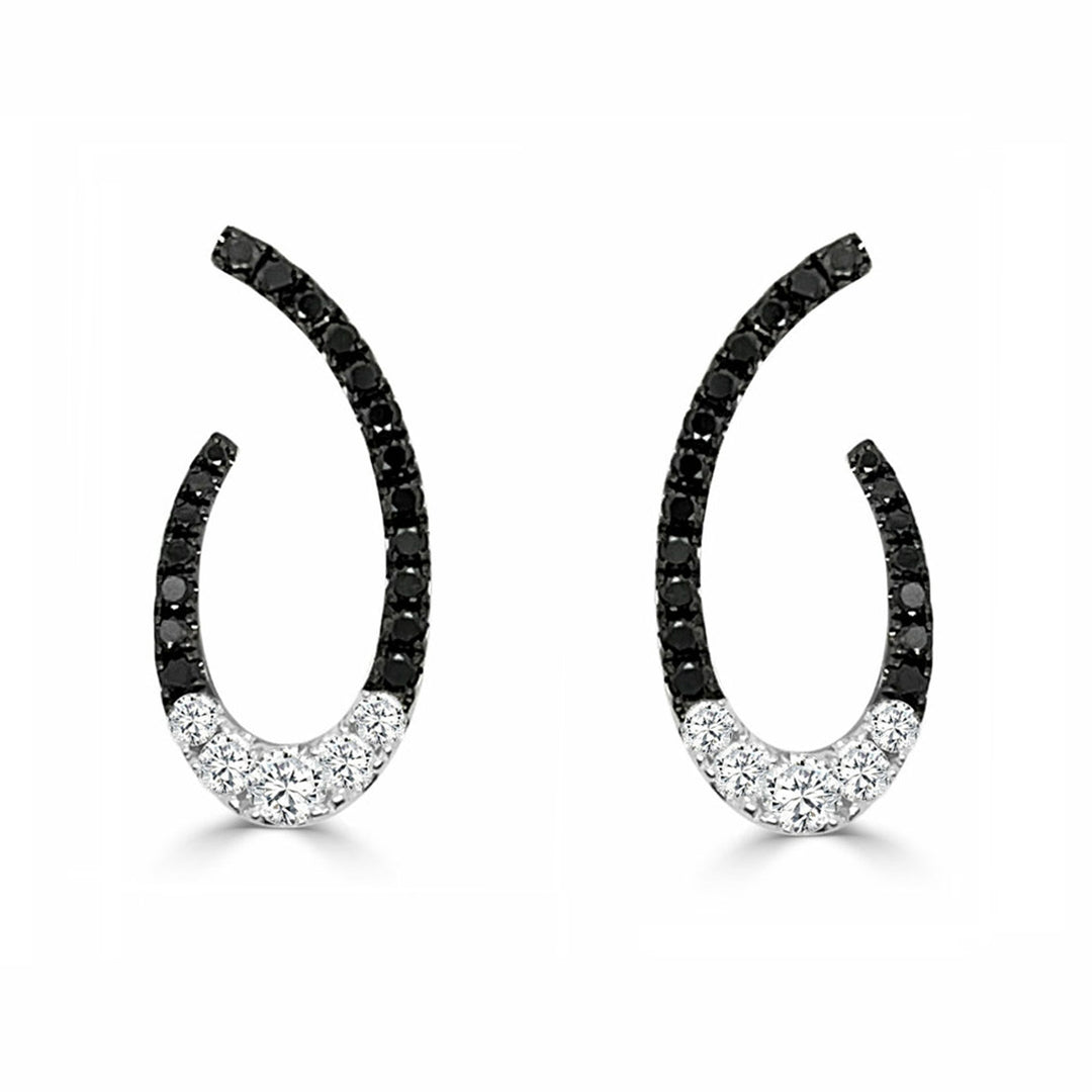 14K White Gold 0.36 CTW Diamond And 0.42 CTW Black Diamond Drop Earrings