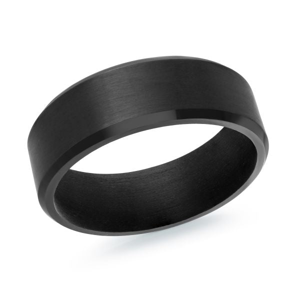 Men's Black Tantalum Comfort Fit 7mm Beveled Wedding Band Size 10