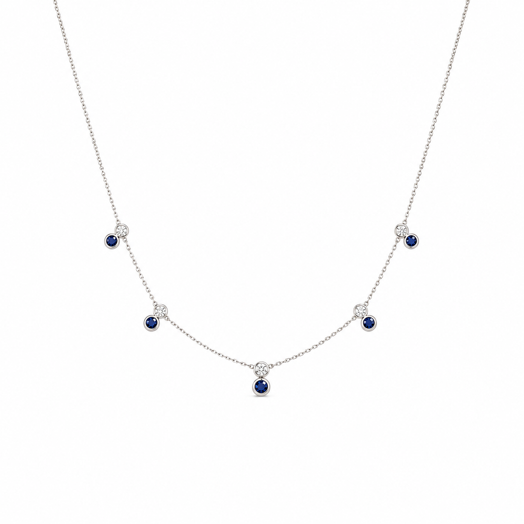 14K White Gold 0.25 CTW Round Sapphire And 0.11 CTW Diamond Necklace