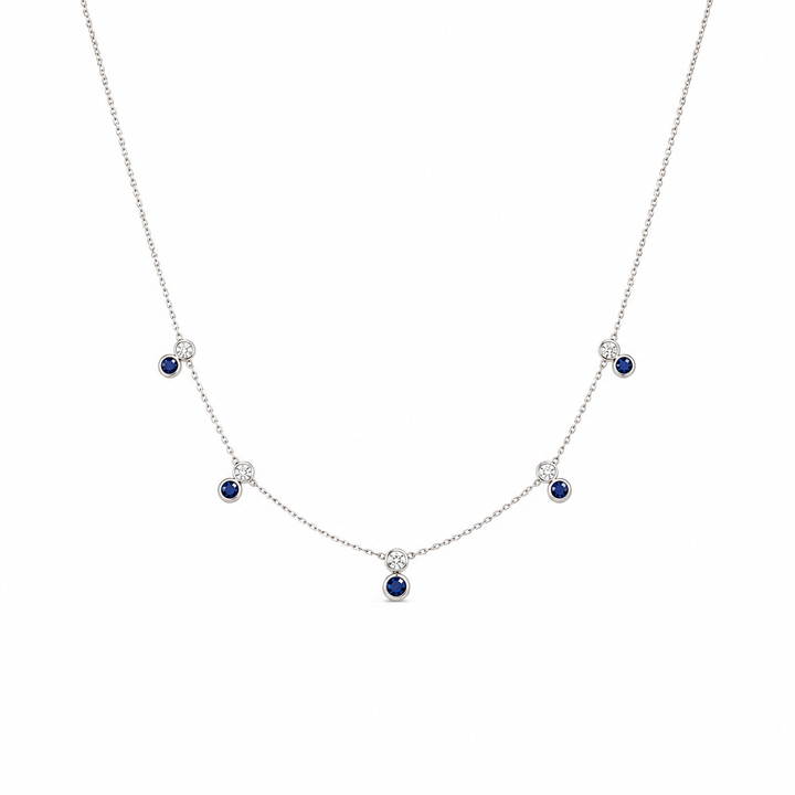 14K White Gold 0.25 CTW Round Sapphire And 0.11 CTW Diamond Necklace