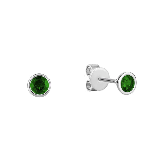 10K White Gold Bezel Set Emerald Stud Earrings