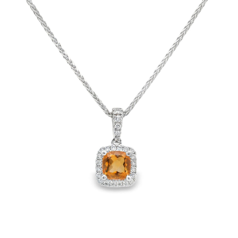 18K White Gold 0.58 CTW Citrine And 0.14 CTW Diamond Pendant