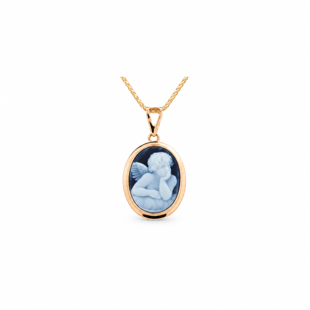 Estate - 10 Karat Yellow Gold Polished Small Angel Cameo Pendant