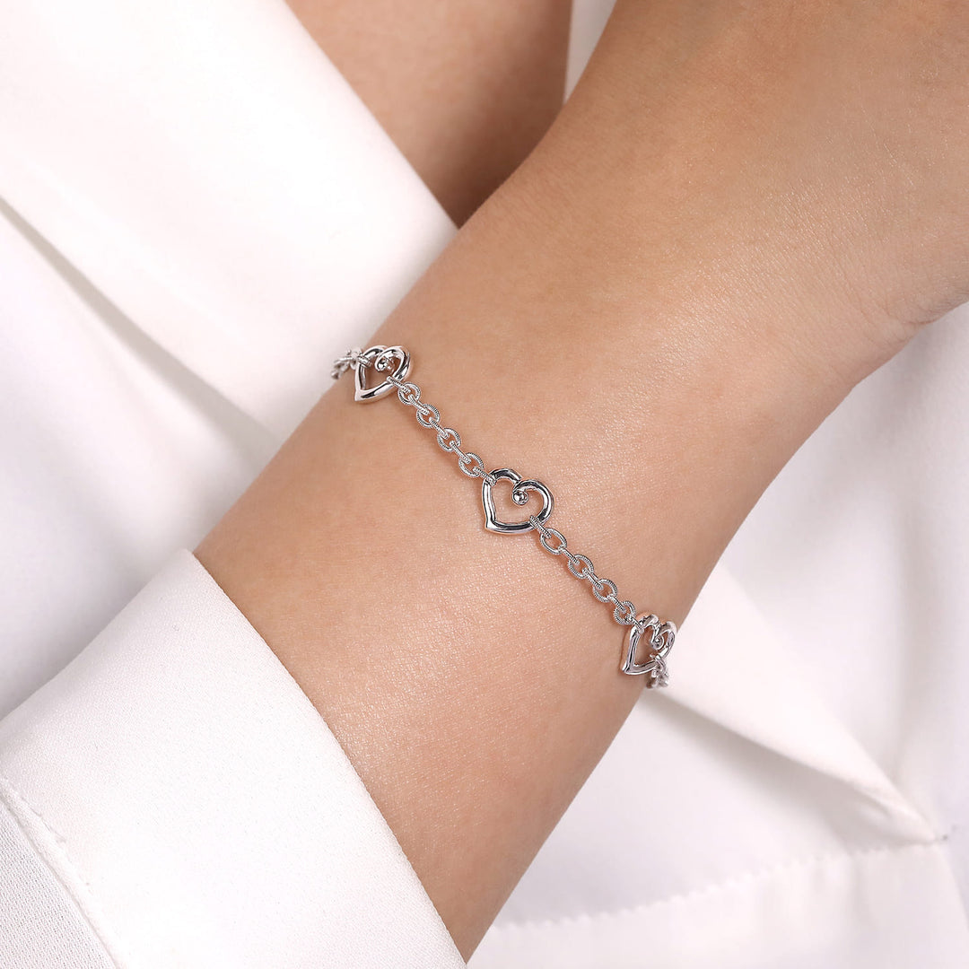 Sterling Silver Gabriel & Co. Hearts Stationed Bracelet