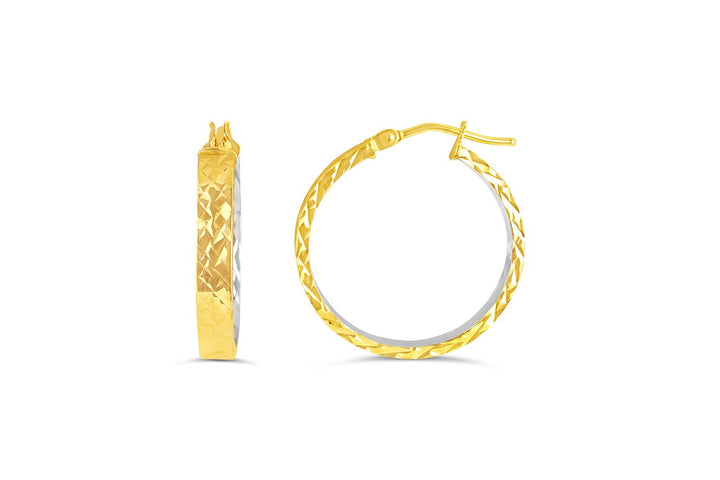 10K Yellow/White Gold Medium Hoop Earrings