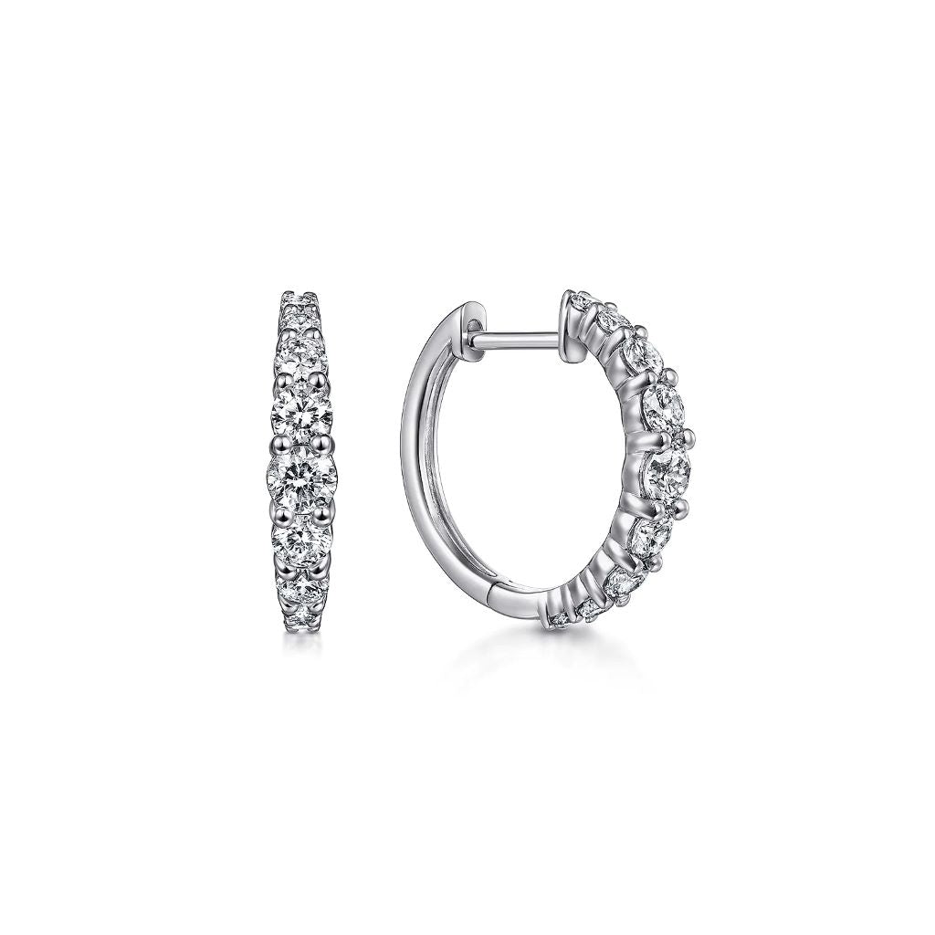 14K White Gold 0.99 CTW Diamond Hoop Earrings
