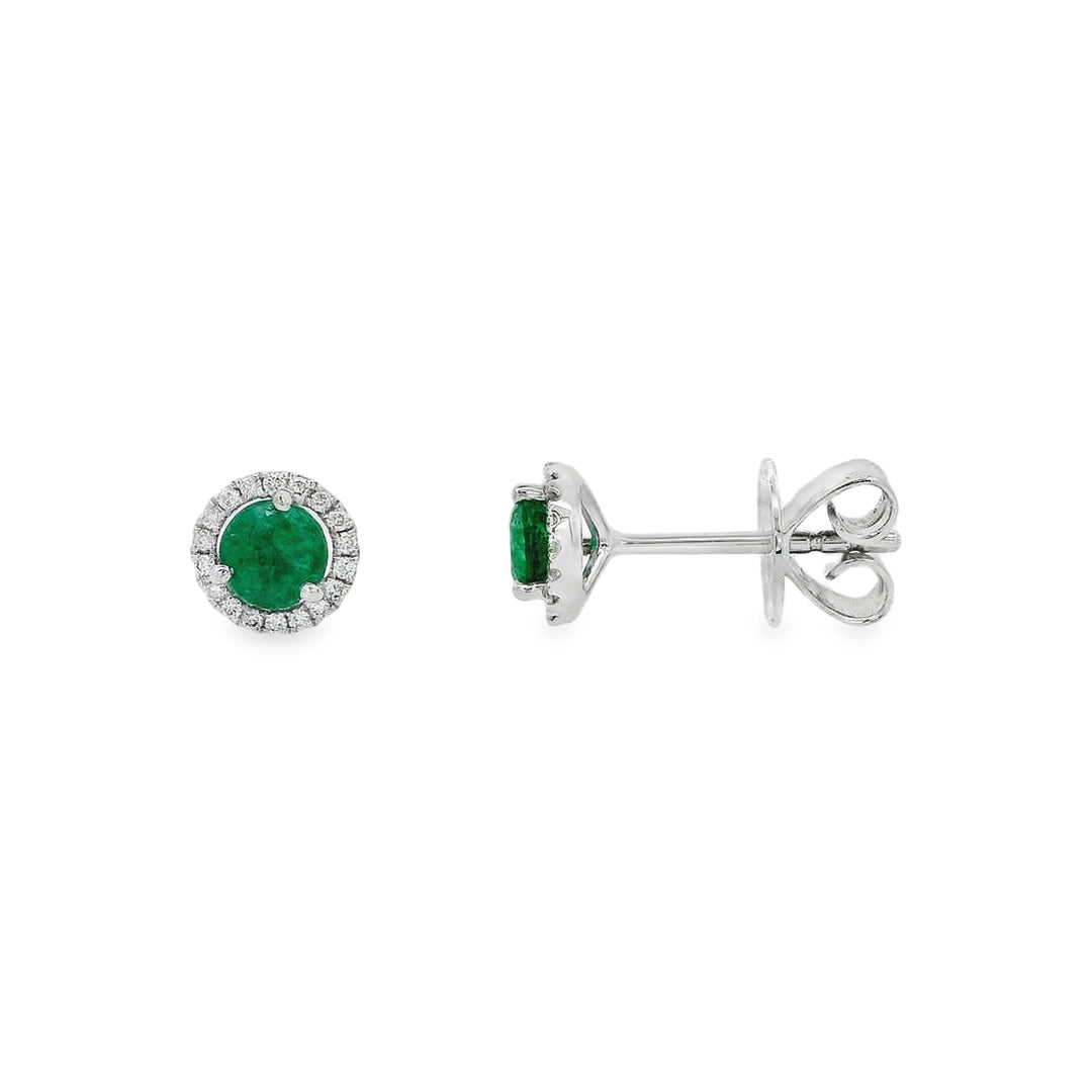 18K White Gold Emerald and 0.09 CTW Diamond Stud Earrings