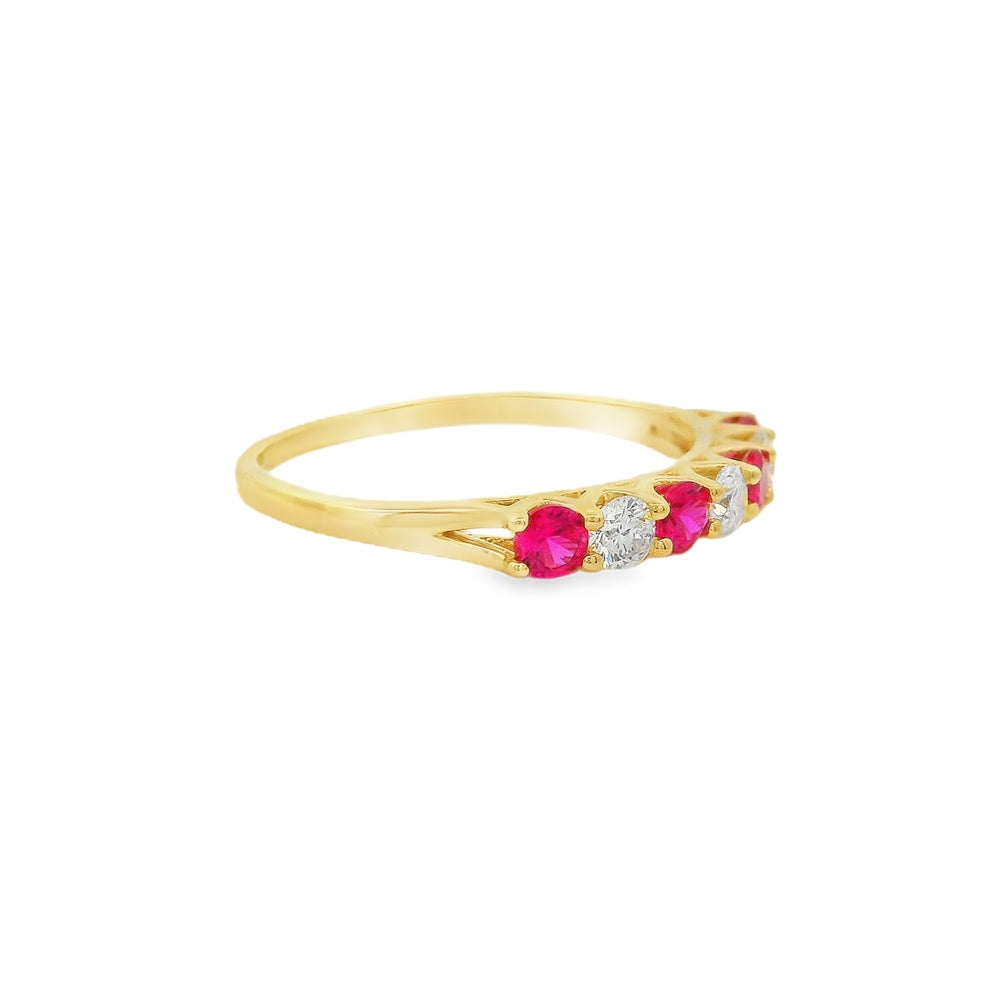 14K Yellow Gold 3mm LAB Grown Ruby And 3mm LAB Grown Diamond Ring