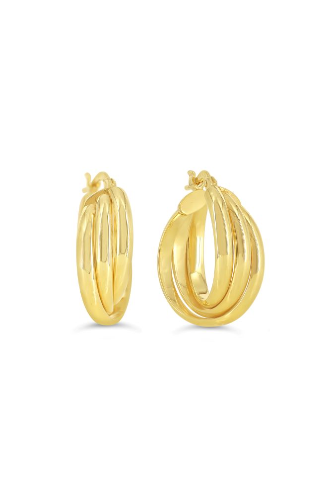 sempreORO Sterling Silver 14 Karat Gold Bonded 15mm Twisted Hoop Earrings