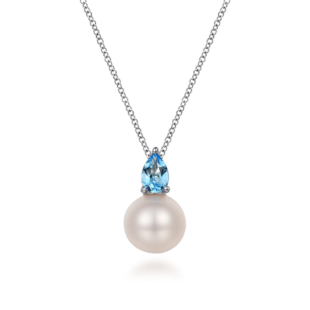 Sterling Silver Gabriel & Co. Pearl and Blue Topaz Necklace