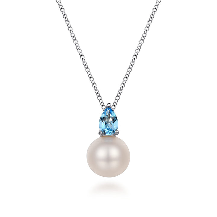 Sterling Silver Gabriel & Co. Pearl and Blue Topaz Necklace