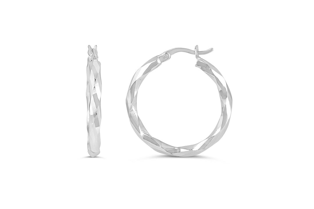 10K White Gold Medium Hoop Earrings