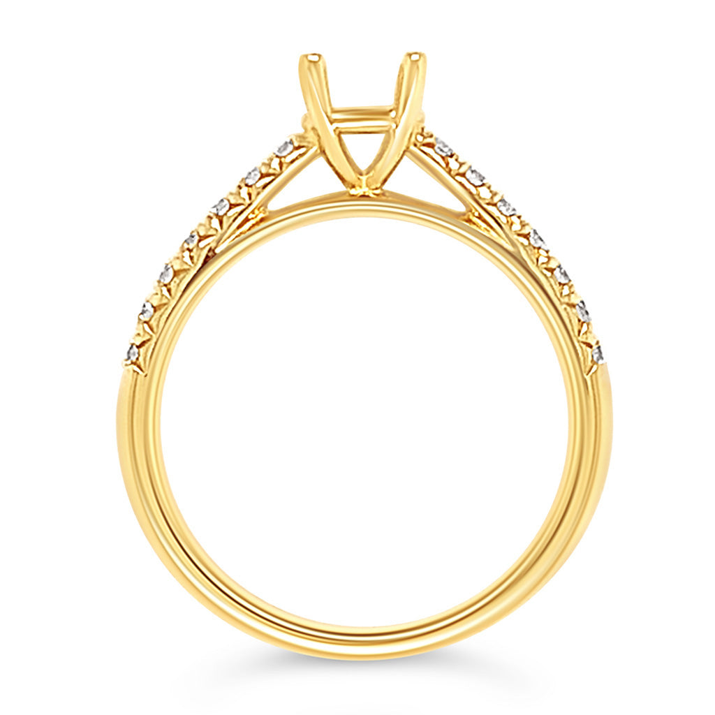 14K Yellow Gold 0.25 CTW Diamond Engagment Ring Semi-Mount Wtih Upswept Shoulders