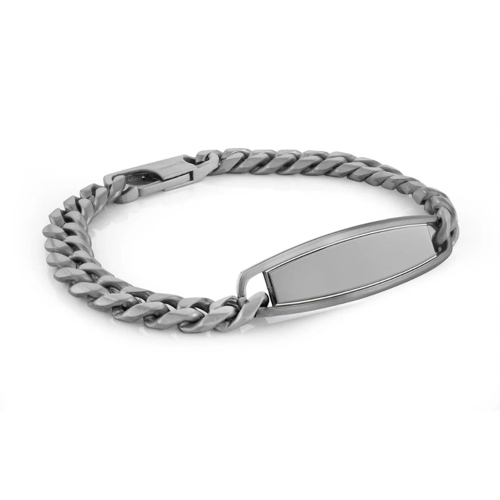 Men's Stainless Steel Gunmetal Finished 9" Adjustable I.D. Bracelet [803-03754]