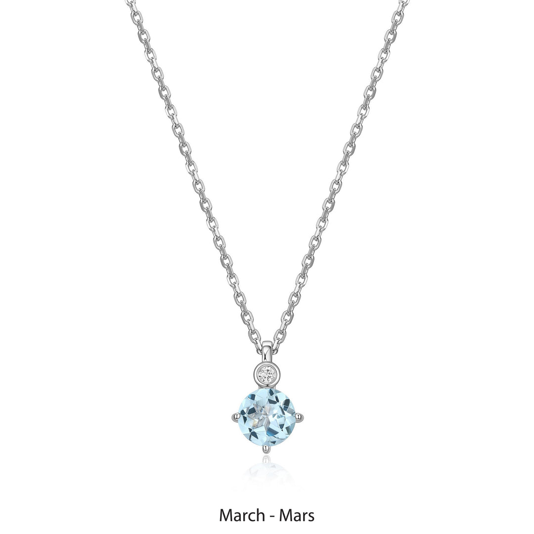 Elle Silver Birthstone - March Necklace
