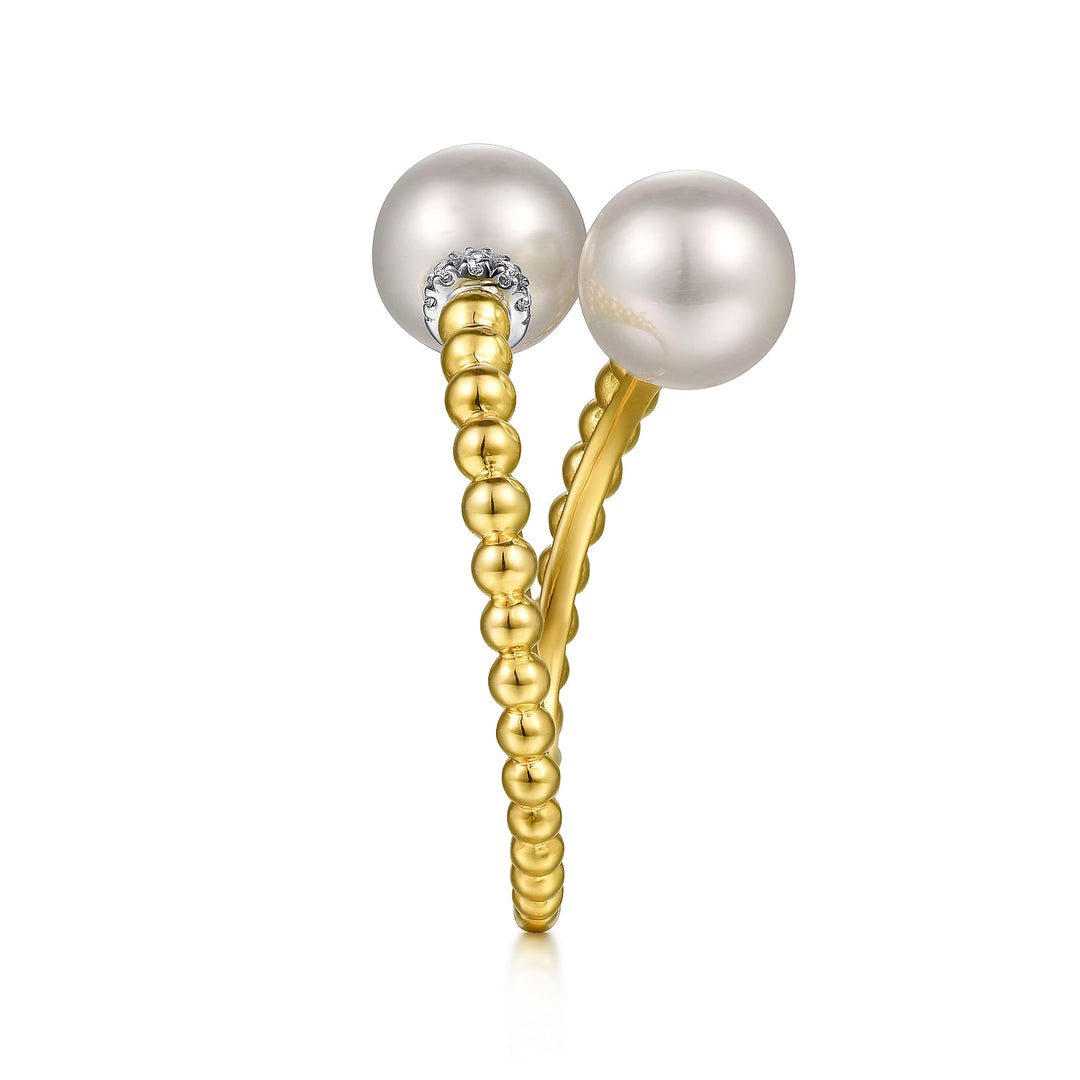 14K Yellow And White Gold Pearl And 0.05 CTW Diamond Bypass Ring
