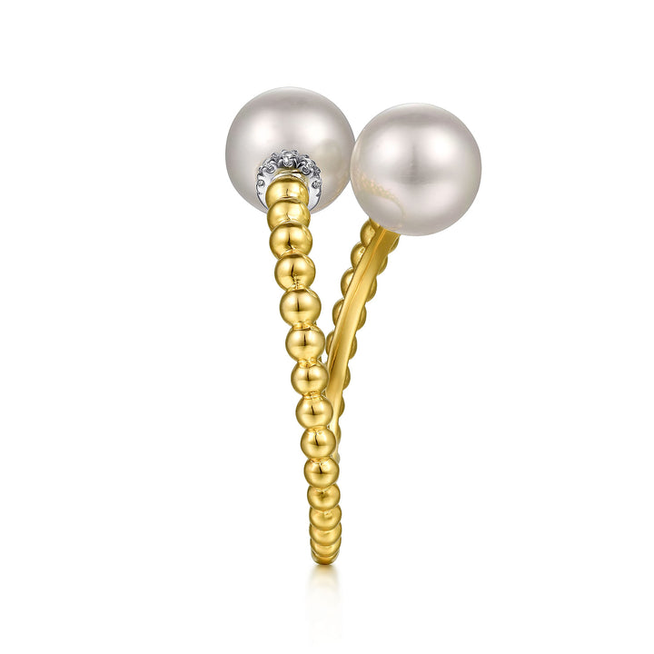 14K Yellow And White Gold Pearl And 0.05 CTW Diamond Bypass Ring
