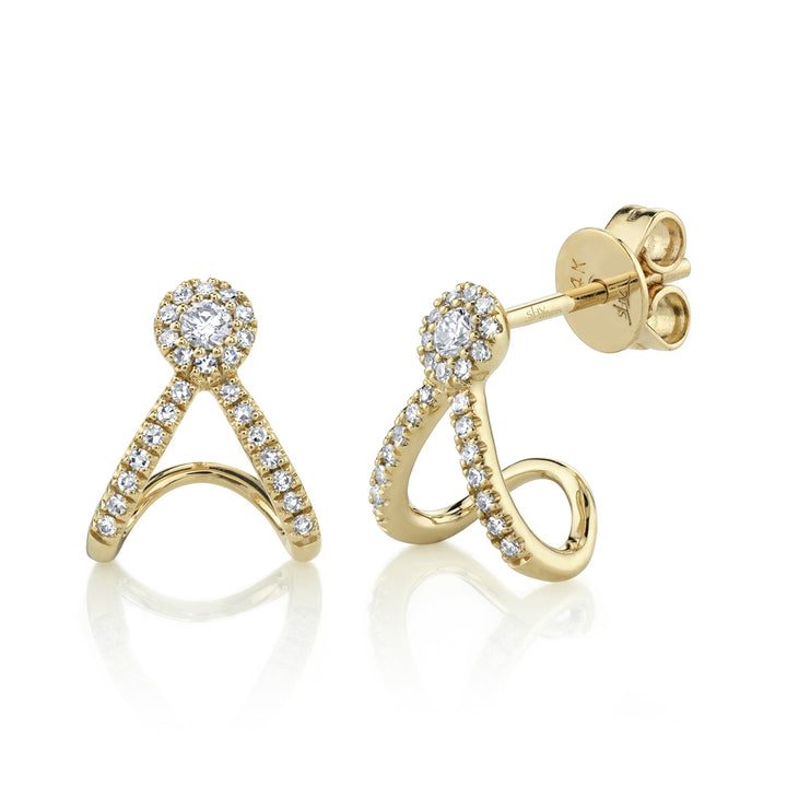 14K Yellow Gold Shy Creation 0.20 CTW Diamond Split V Eden Stud Earrings