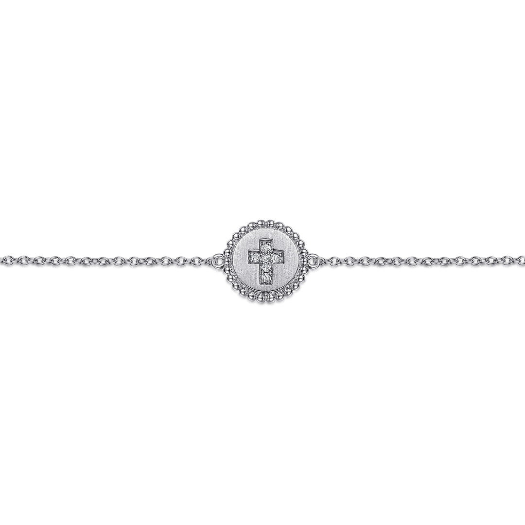Sterling Silver Gabriel & Co. Cross Disc Stationed Bracelet With Diamonds