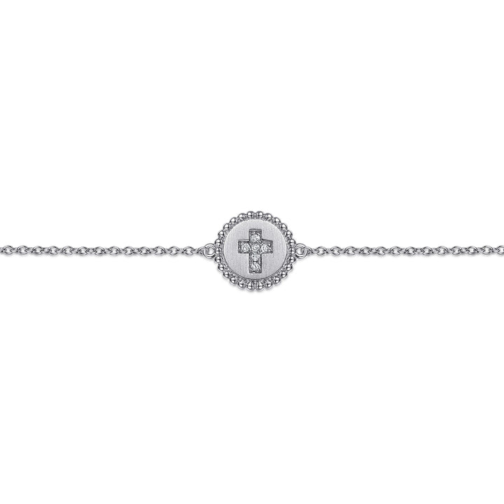 Sterling Silver Gabriel & Co. Cross Disc Stationed Bracelet With Diamonds
