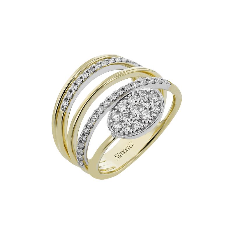 18K Yellow And White Gold Multi-Row 0.59 CTW Diamond Bead Set Ring