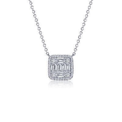 Lafonn Sterling Silver Round And Baguette Cubic Zirconia Halo Necklace