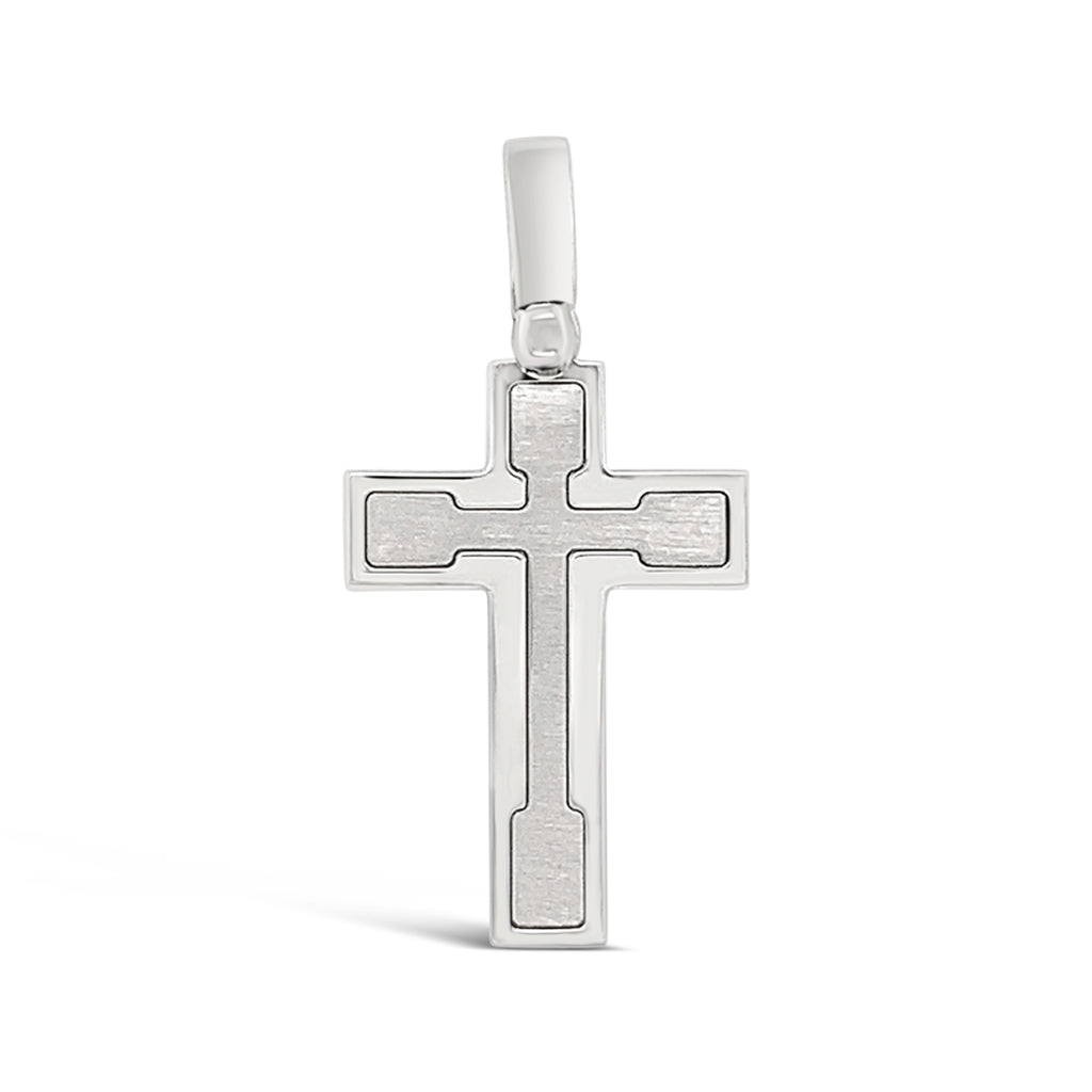 14 Karat White Gold Small Flat Cross With Polished And Brushed Finish