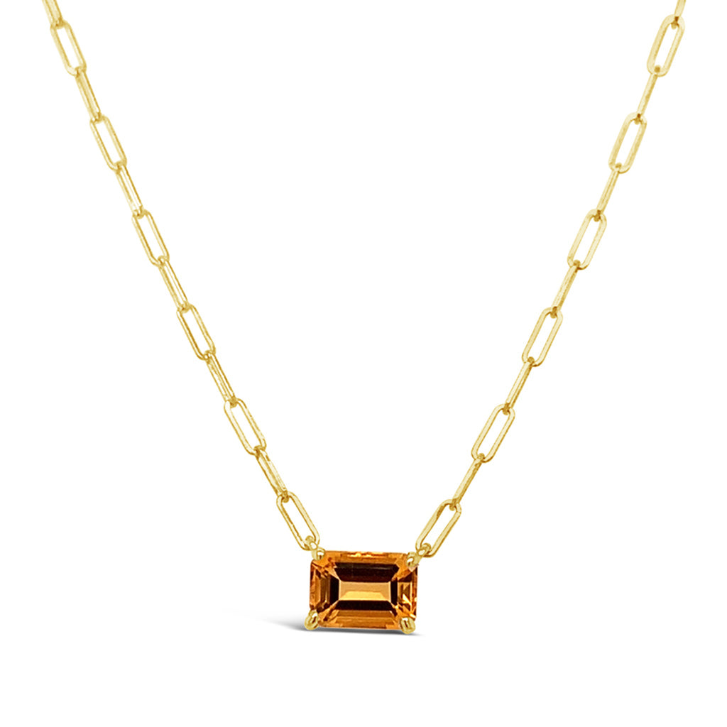 14K Yellow Gold Natural 1.00 CT Emerald Cut Citrine Necklace