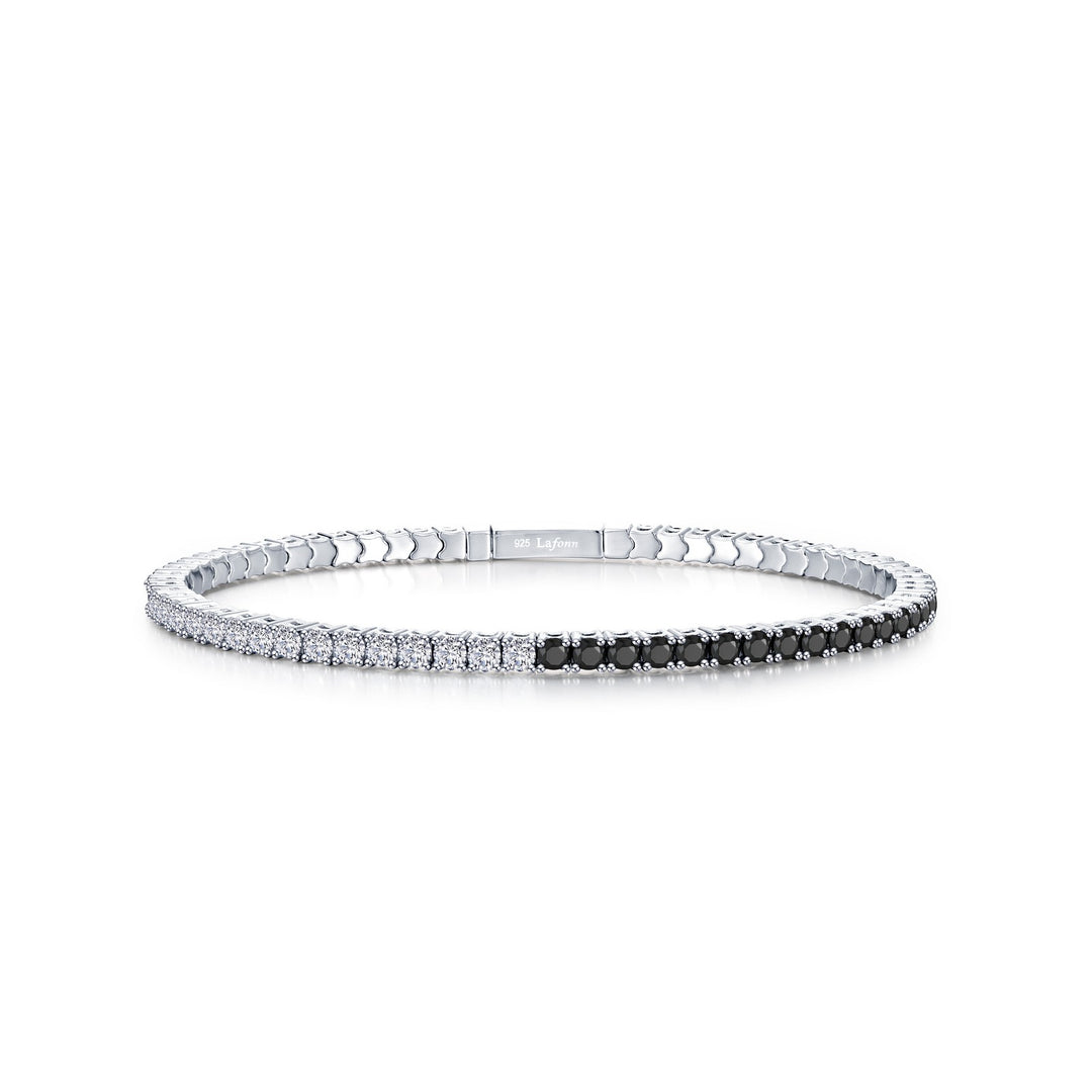 Sterling Silver Clear And Black Cubic Zirconia Flexible Bangle