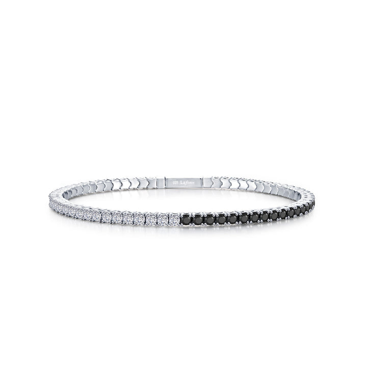 Sterling Silver Clear And Black Cubic Zirconia Flexible Bangle