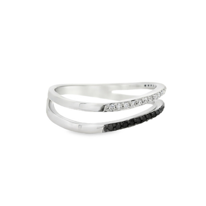 14K White Gold 2 Row 0.20 CTW Black And White Diamond Ring