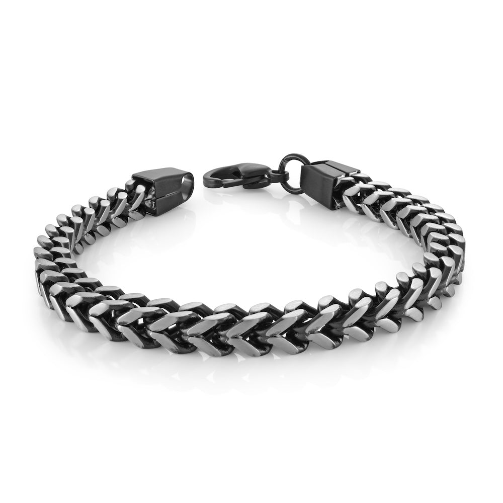 Italgem Stainless Steel Black Plated Square Franco 8.5" Bracelet