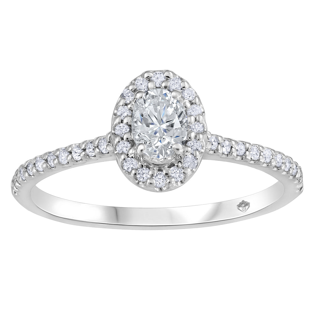 14K White Gold Oval Halo Design 0.2 CTW Diamond Set Semi-Mount Engagement Ring