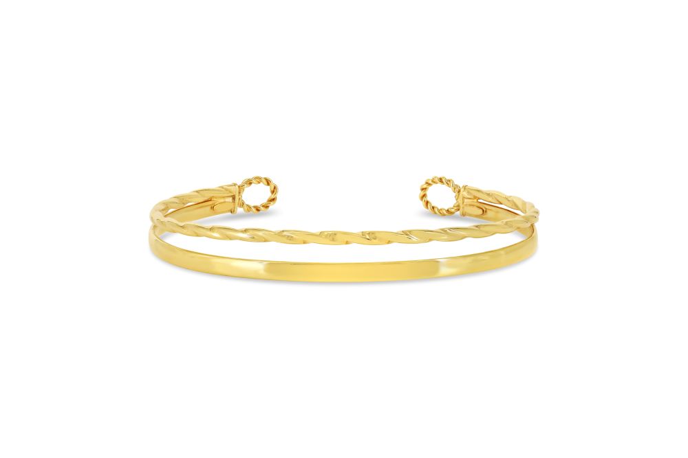 sempreORO Sterling Silver 14 Karat Gold Bonded Split Cuff Bangle