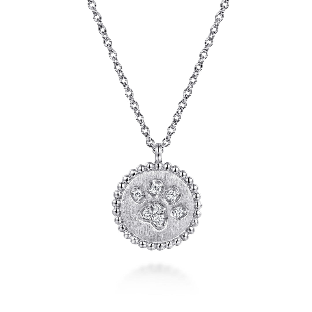 Sterling Silver Diamond Gabriel & Co. Bujukan Paw Print Medallion Necklace