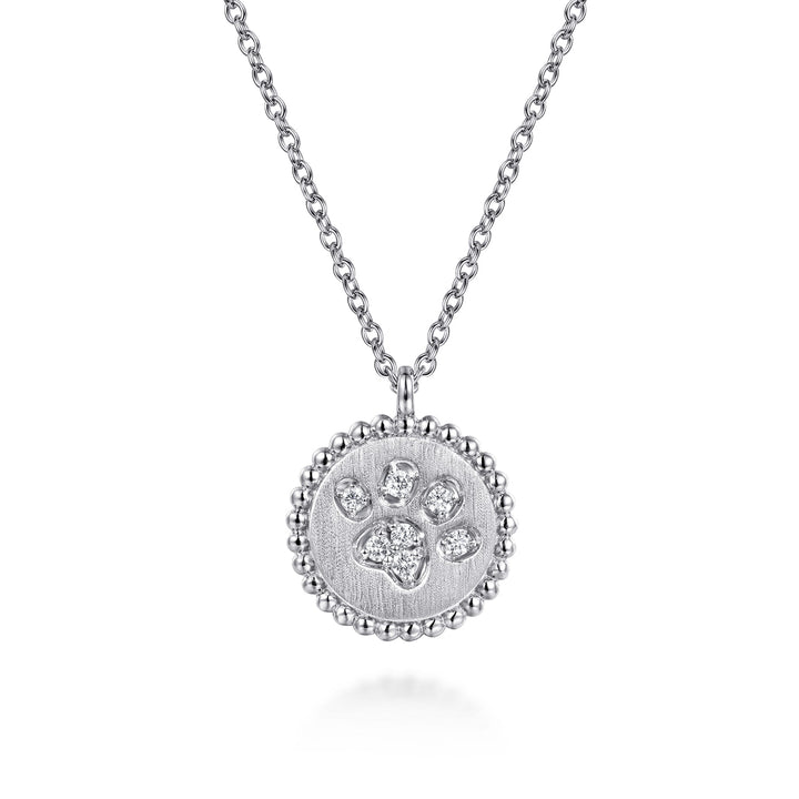 Sterling Silver Diamond Gabriel & Co. Bujukan Paw Print Medallion Necklace