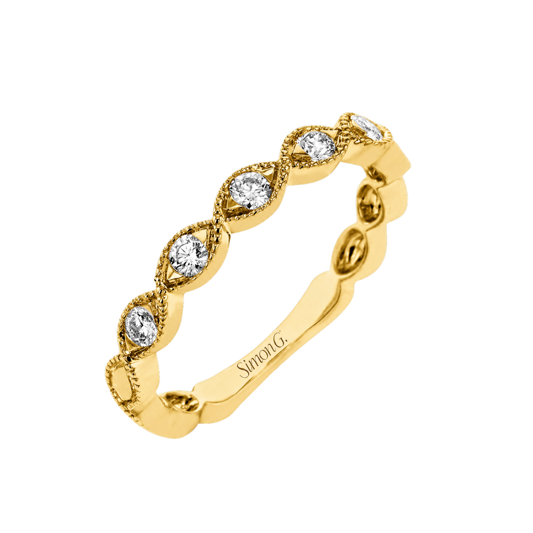 18K Yellow Gold 0.23 CTW Diamond Women's Wedding Band With Milgrain Detail