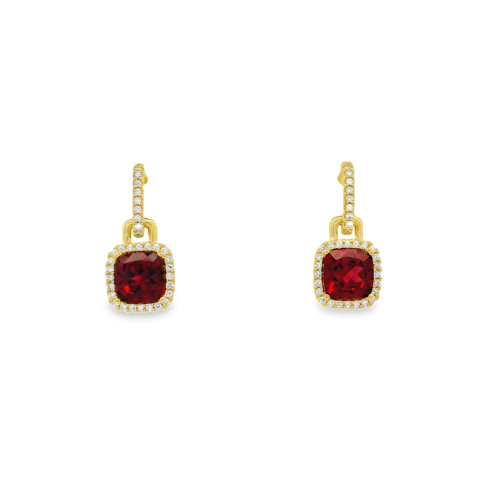 14K Yellow Gold Pink Rhodolite Garnet And 0.21 CTW Diamond Dangle Earrings