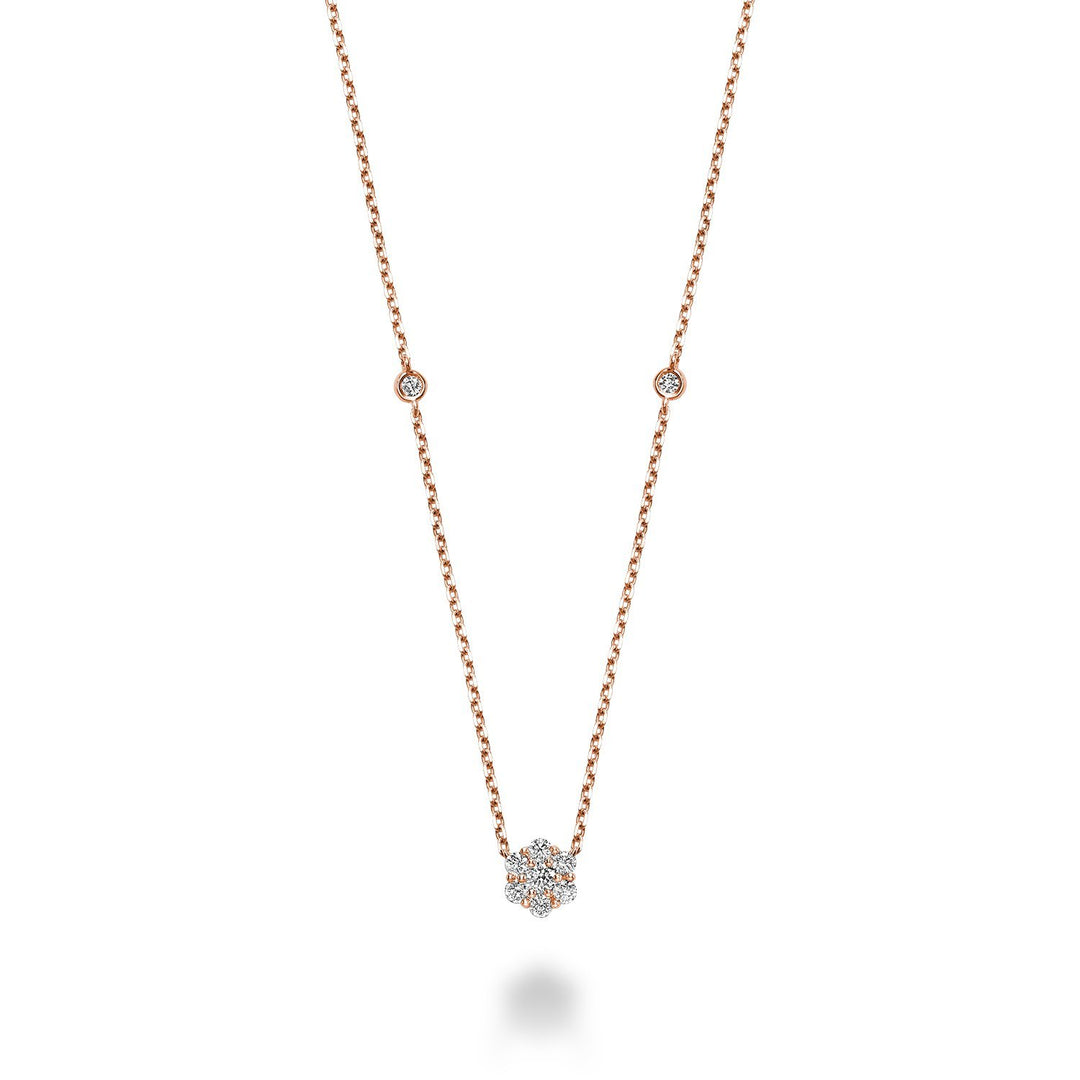 14K Rose Gold Floral 0.35 TDW Diamond Set Necklace With Adjustable Fine Open Cable Link Chain